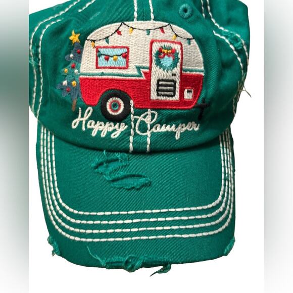 Happy Camper Green Adjustable Back Hat/Cap with Camping Theme - Picture 2 of 8